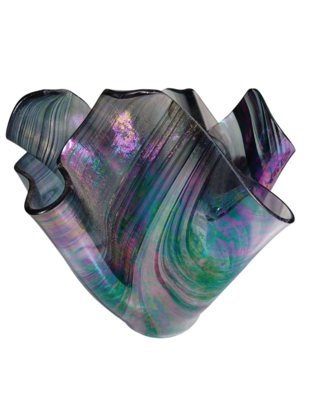 Iridescent Sydenstricker Art Glass Handkerchief Centerpiece Vase Candle Holder